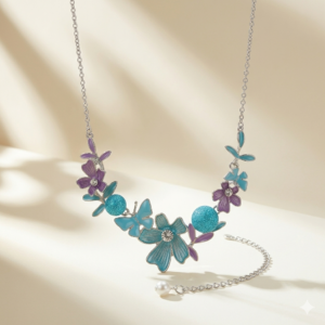 Butterfly Bloom Silver Necklace – Floral Crystal Pendant Jewelry